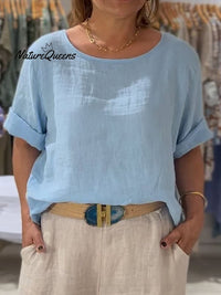 Vrouwen Voor- en Achterzijde Twee-weg Casual Katoenen en Linnen Korte Mouwen Shirt 