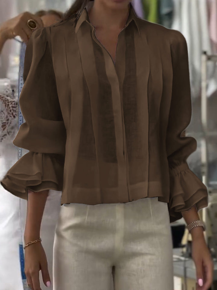 Dames Effen Kleur Revers Lange Mouw Casual Losse Linnen Cardigan Top