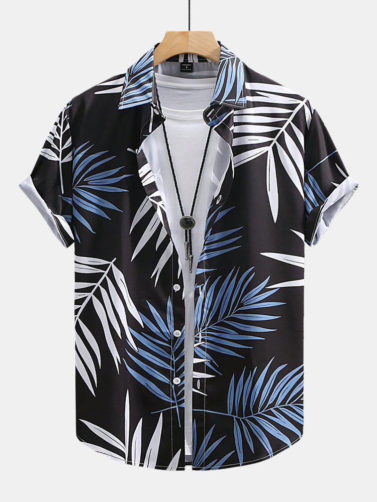 Tropische Bladeren Print Doorknoop Shirt & Zwembroek