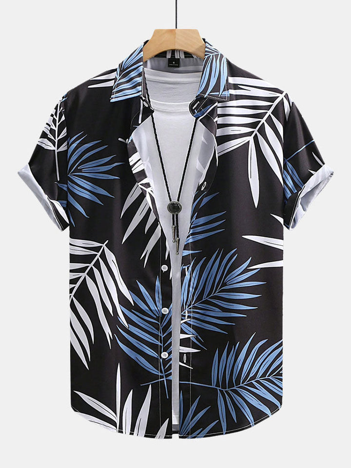 Tropische Bladeren Print Doorknoop Shirt