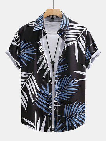 Tropische Bladeren Print Doorknoop Shirt