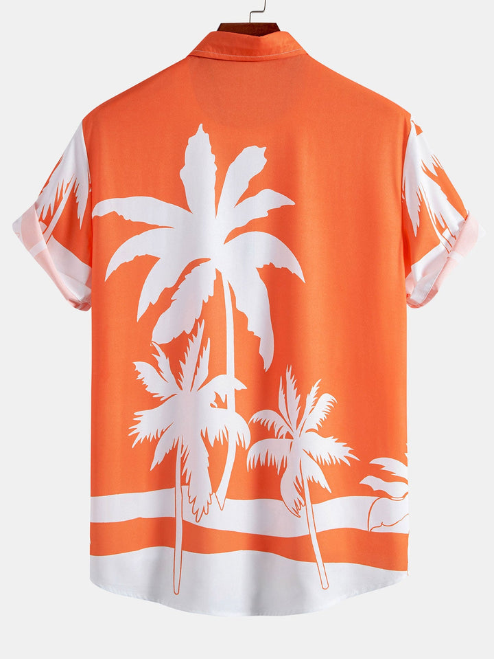 Palmboom Print Doorknoop Shirt & Heren Halflange Zwembroek met Trekkoord