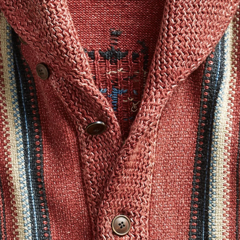 Heren Vintage Jacquard Revers Enkel Breasted Lange Mouw Trui Cardigan 51482095M