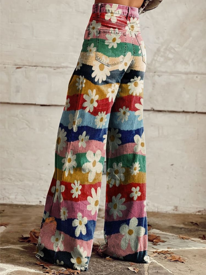 Savannah | Retro Bloemen Hoge Taille Flared Broek