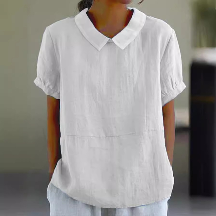 Dames Effen Kleur Casual Katoenen En Linnen 3/4 Mouw Shirt 