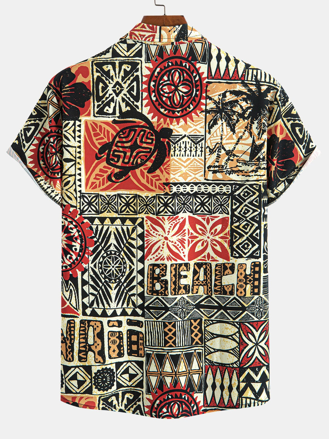 Palmboom Schildpad Etnische Geometrie Print Doorknoop Shirt