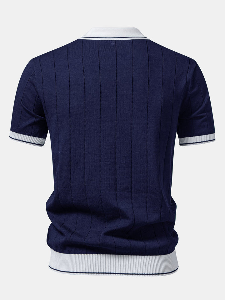 Contrastafwerking Geribbelde Johnny Kraag Tricot Polo & Slim Fit Getaperde Broek