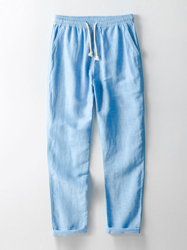 V-hals Linnen Rayon Mix Shirt & Rechte Linnen Broek