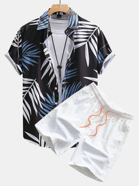 Tropische Bladeren Print Doorknoop Shirt & Zwembroek