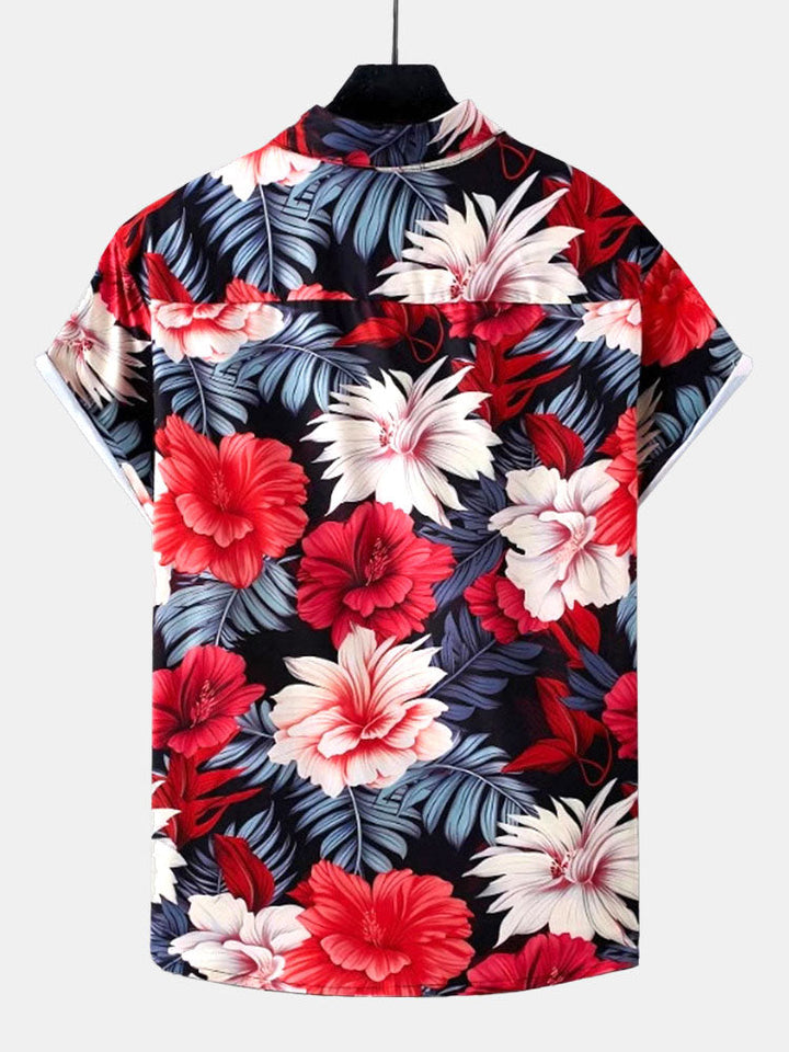 Tropische Bloemen Print Doorknoop Shirt & Zwembroek