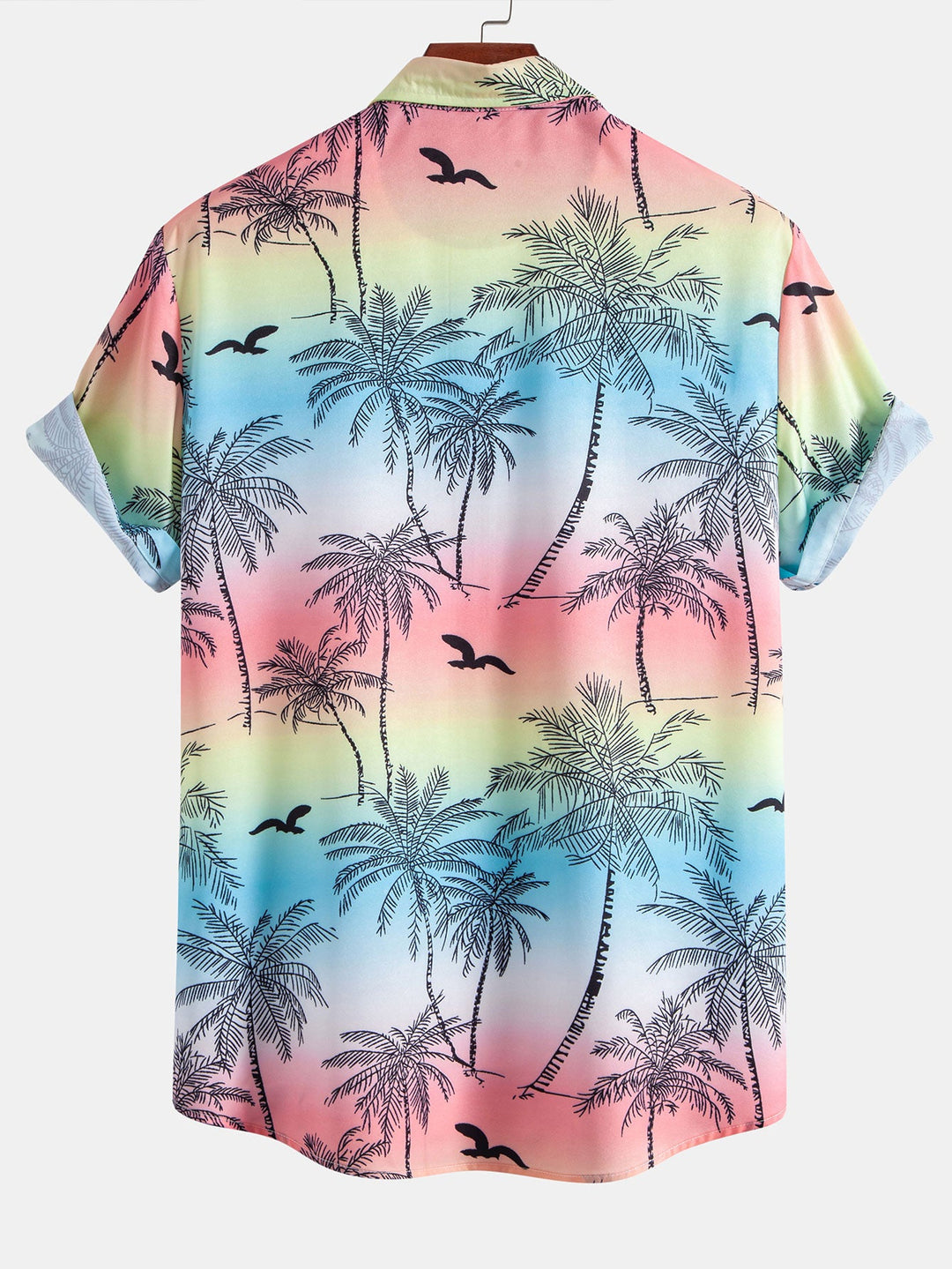 Palmboom Meeuw Print Doorknoop Shirt & Zwembroek