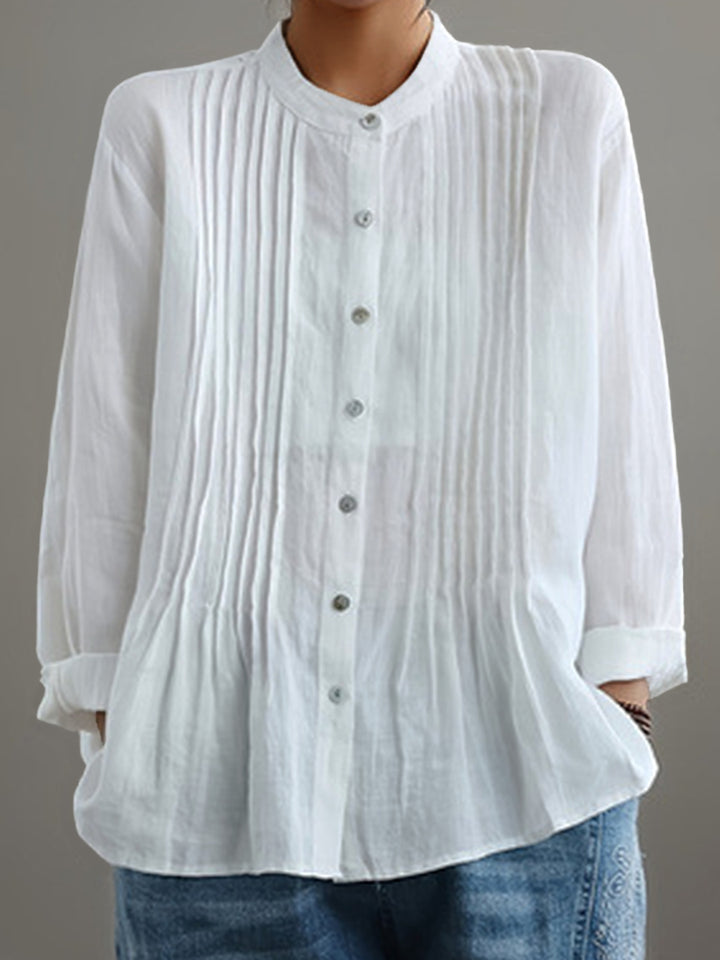 Dames Casual Katoenen En Linnen Geplooid Shirt