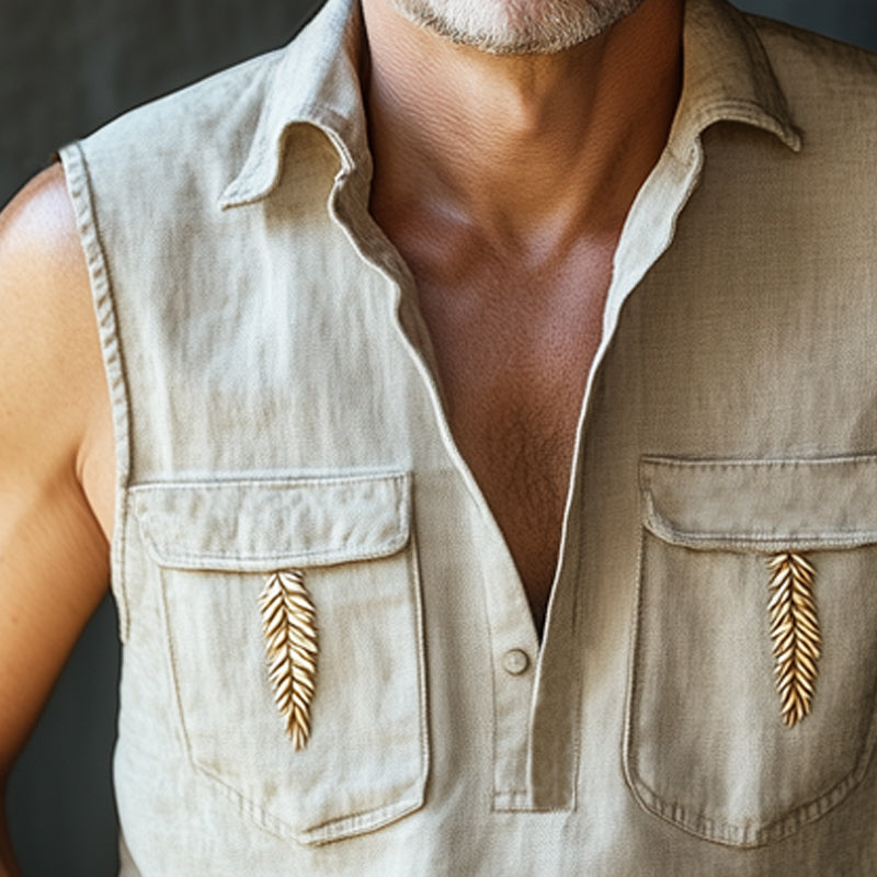 Heren Zomer Tarweaar aangesloten Katoen en Linnen Polo Hals Tanktop MTA2867E7U