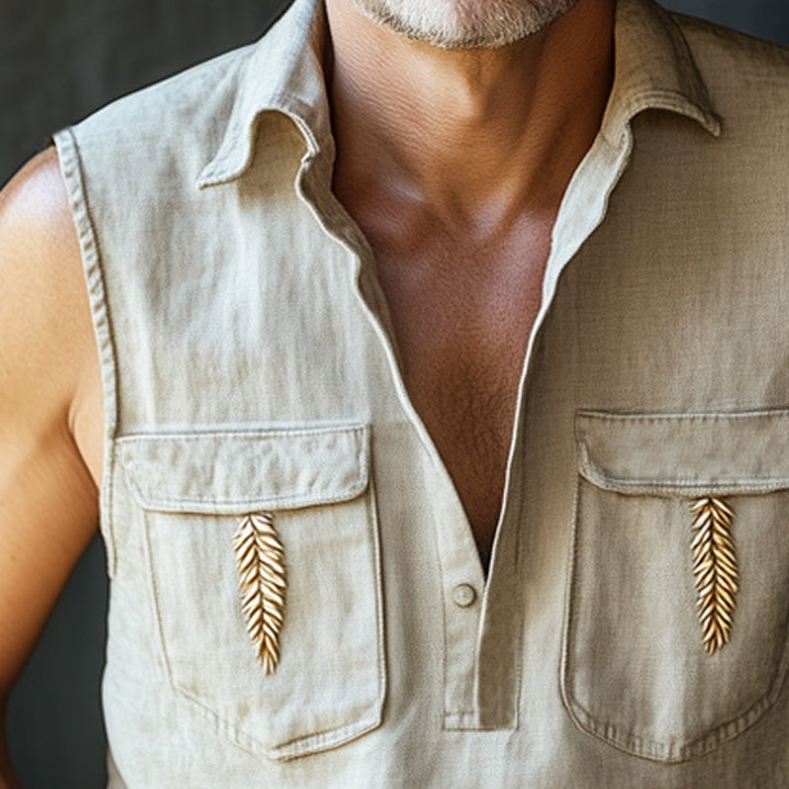 Heren Zomer Tarweaar aangesloten Katoen en Linnen Polo Hals Tanktop MTA2867E7U