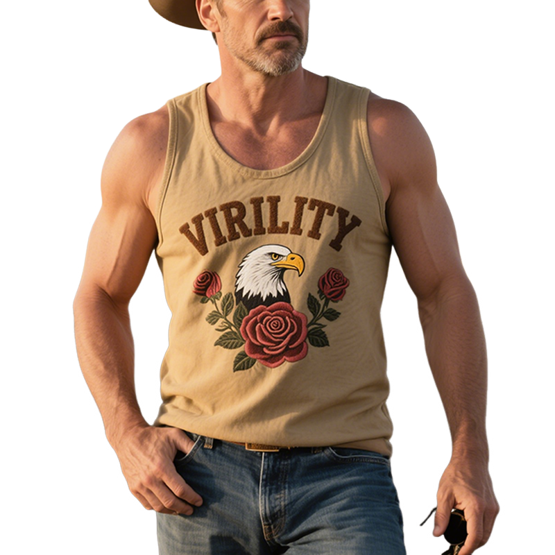 Heren Classic Casual Amerikaanse Retro Stoere Stijl Katoen Gemengd Driedimensionale Handdoek Borduur Slim Fit Tanktop MTA2048E8K