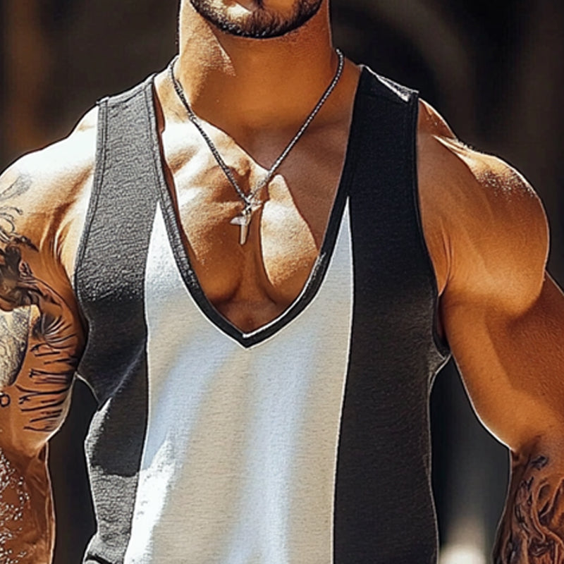 Heren Geprinte Gestreepte Contrast Sport Tanktops MTA2250E7X