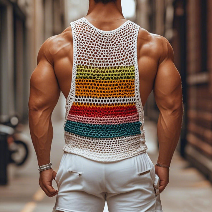 【24-uurs verzending】Heren Casual Ronde Hals Kleur Gestreepte Gehaakte Tanktop MTA0774D7M