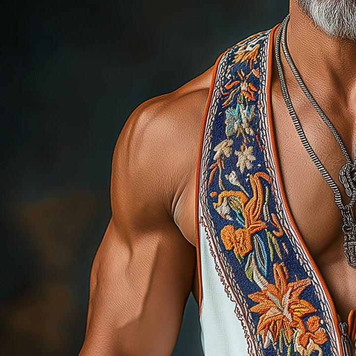Heren Zomer Etnische Stijl Contrastkleur bedekt Gebreide Tanktop MTA2983E2P