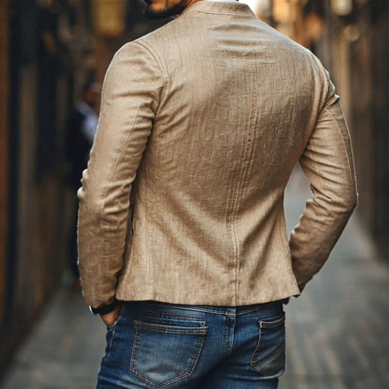 Heren Casual Linnen Geborduurde Staande Kraag Enkelgeknoopte Slim Fit Jas 48687422M