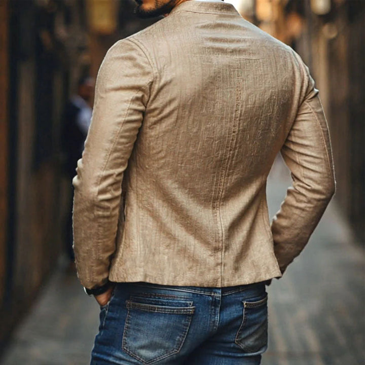 Heren Casual Linnen Geborduurde Staande Kraag Enkelgeknoopte Slim Fit Jas 48687422M