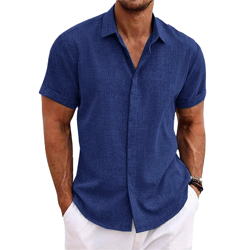 【24-uurs verzending】Heren Effen Kleur Kraag Katoen Linnen Shirt met korte mouwen 82339241X