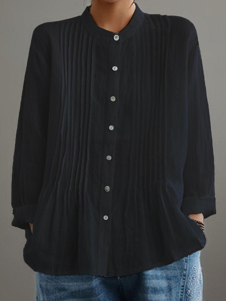 Dames Casual Katoenen En Linnen Geplooid Shirt