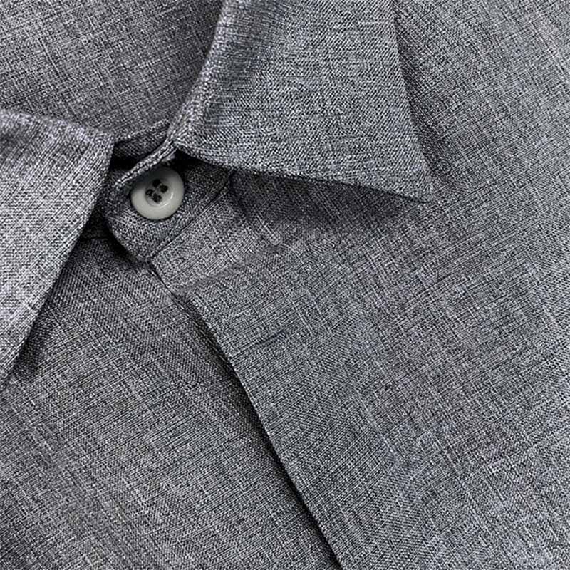 【24-uurs verzending】Heren Effen Kleur Lapel Katoen Linnen Korte Mouwen Shirt 82339241X