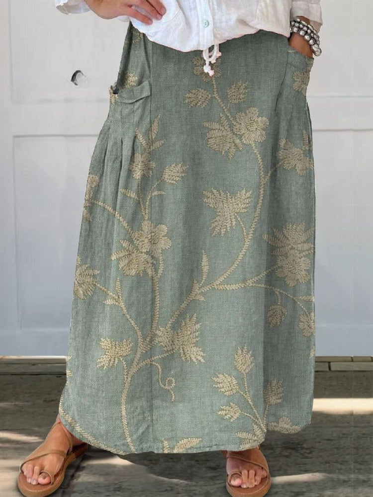 Dames Retro Bloemen Kunstafdruk Casual Katoen En Linnen Shirt