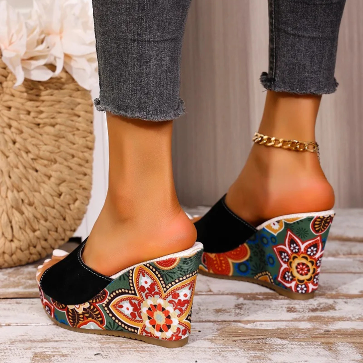 Boheme Fluwelen Wedge Sandalen