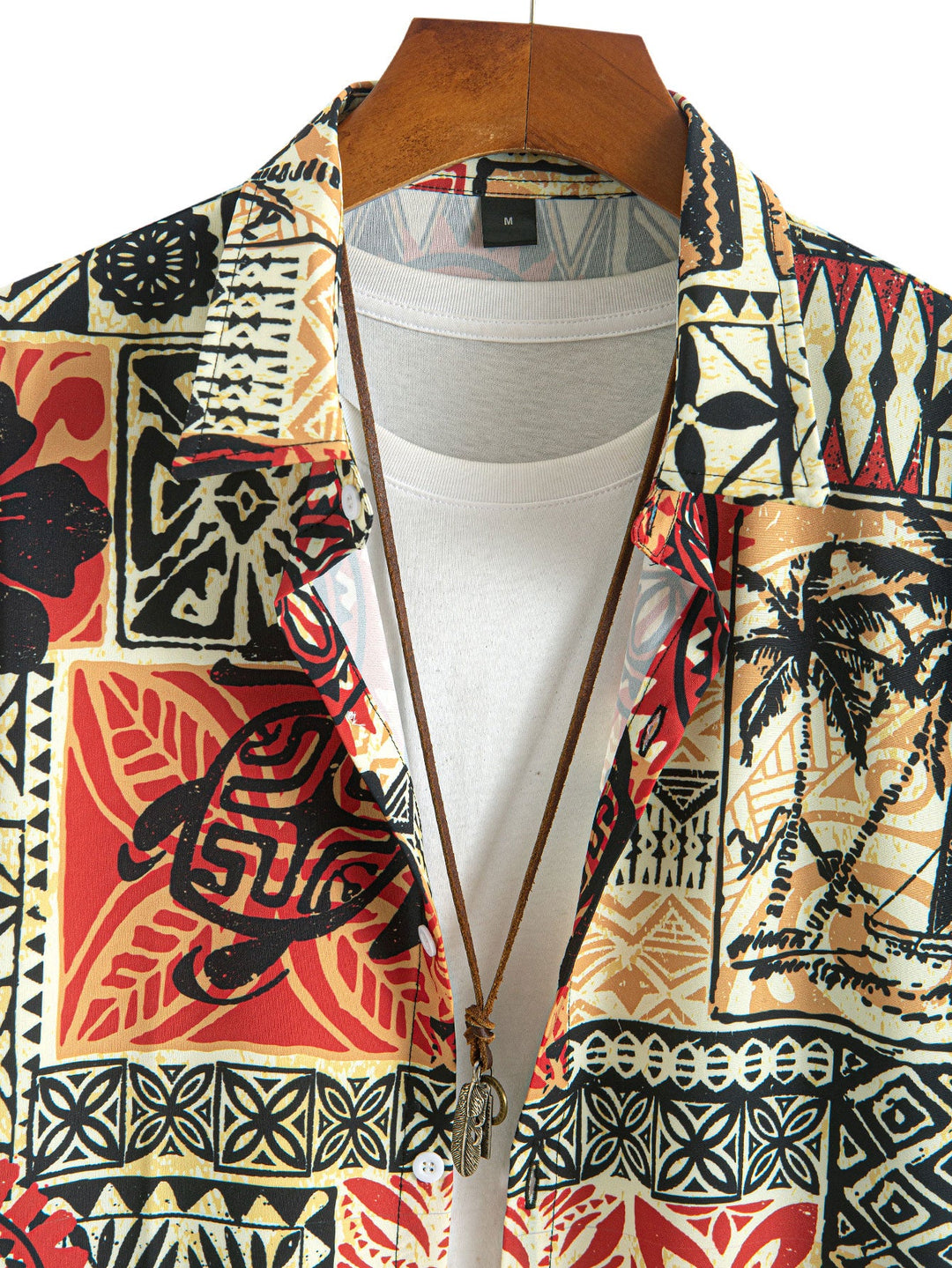 Palmboom Schildpad Etnische Geometrie Print Doorknoop Shirt