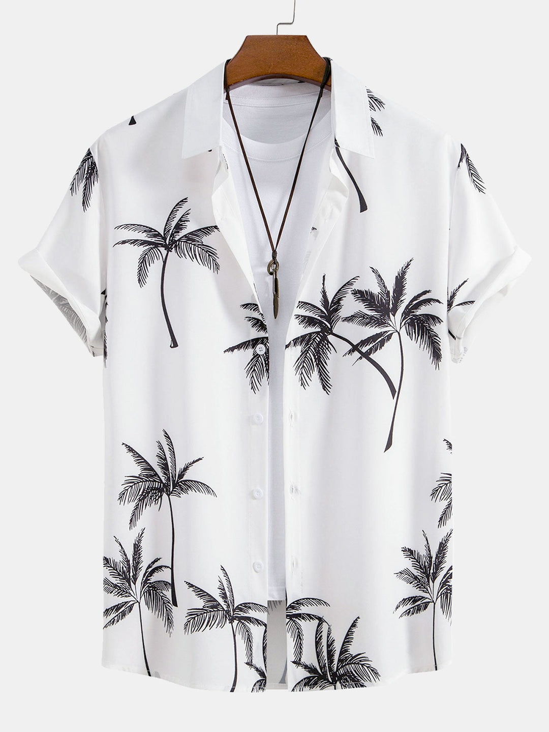Palmboom Print Doorknoop Shirt & Gestreepte Zwembroek