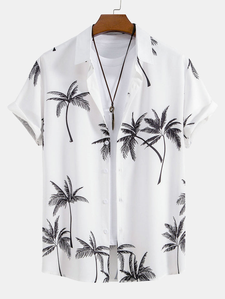 Palmboom Print Doorknoop Shirt & Gestreepte Zwembroek