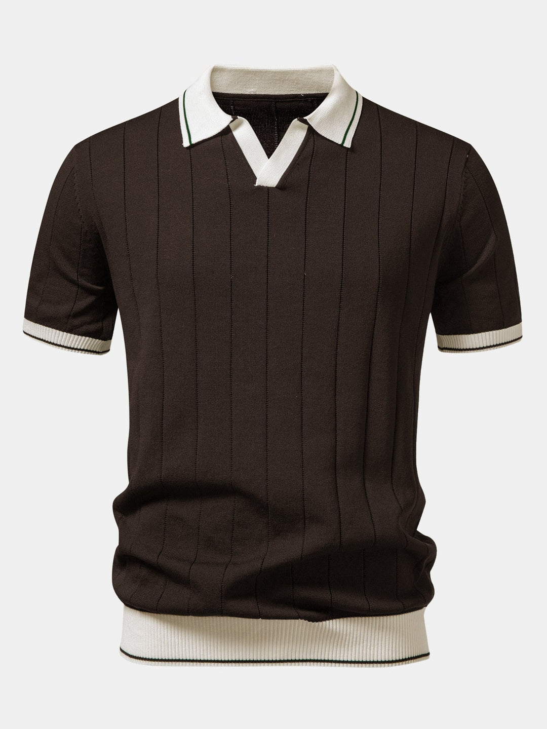 Contrastafwerking Geribbelde Johnny Kraag Tricot Polo & Slim Fit Getaperde Broek