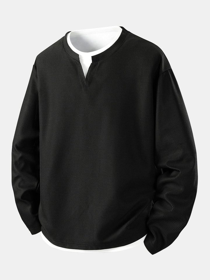 Relax Fit wafel T-shirt met lange mouwen 2-in-1