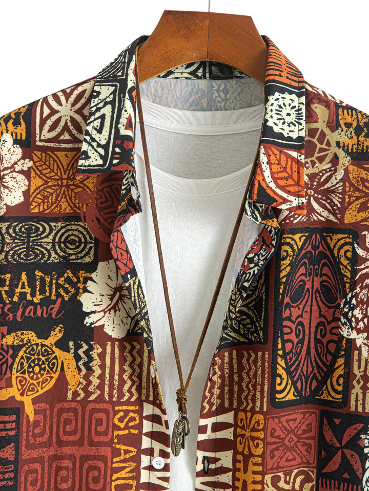 Ananas Etnische Hawaii Print Doorknoop Shirt