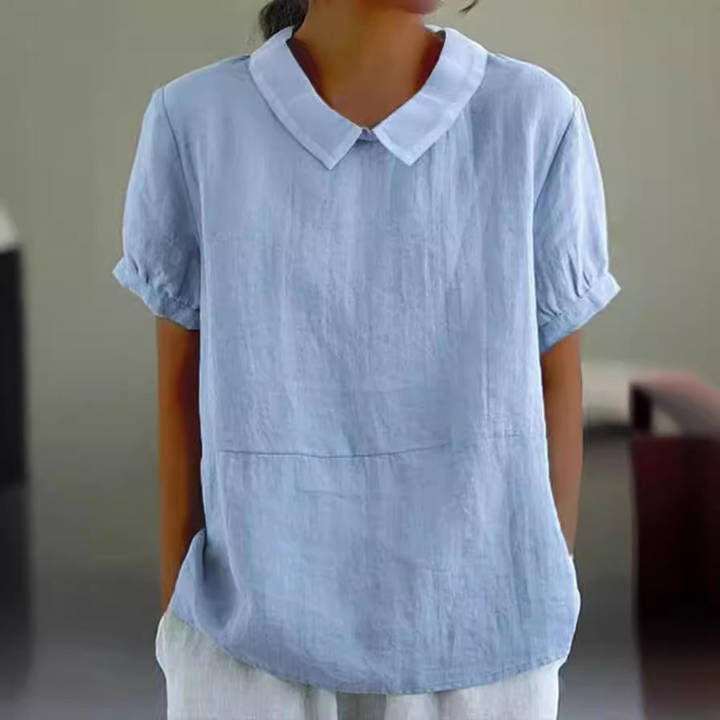 Dames Effen Kleur Casual Katoenen En Linnen 3/4 Mouw Shirt 