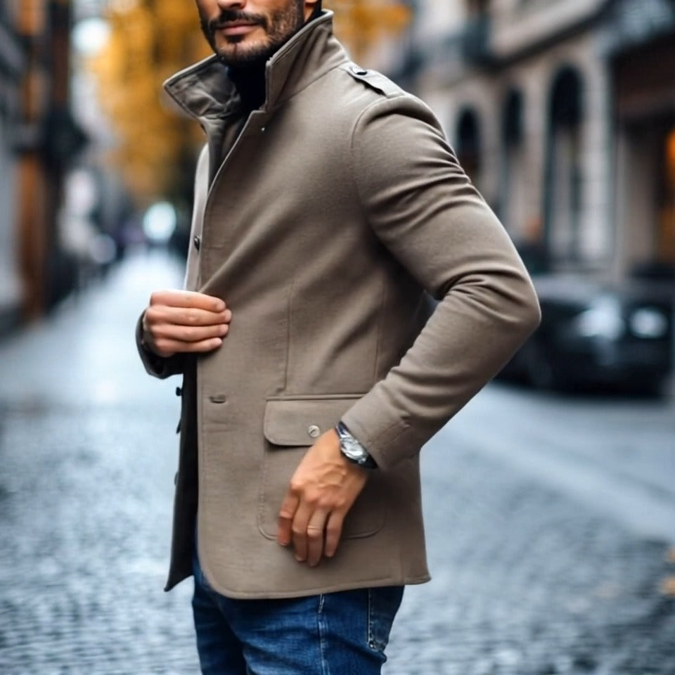 Heren Casual Wolmix Revers Eensluitende Slim Korte Jas 85856791M