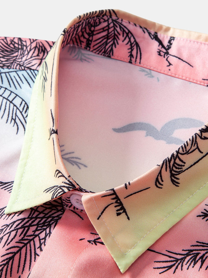 Palmboom Meeuw Print Doorknoop Shirt & Zwembroek