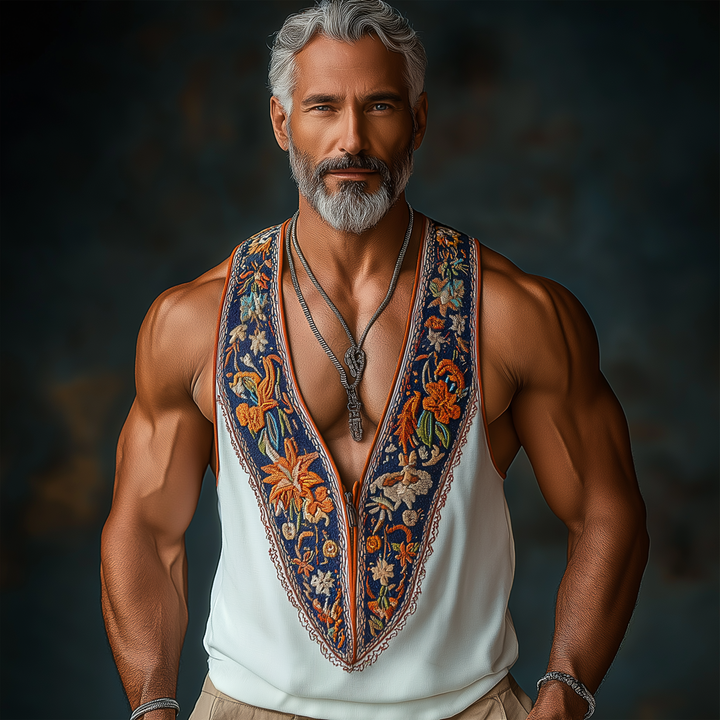 Heren Zomer Etnische Stijl Contrastkleur bedekt Gebreide Tanktop MTA2983E2P