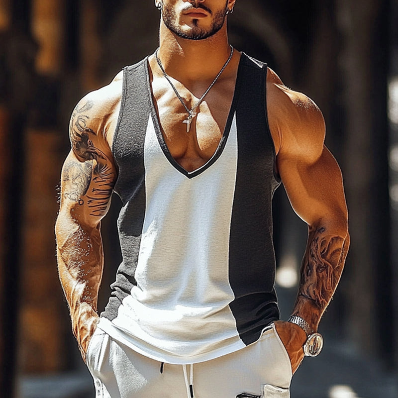 Heren Geprinte Gestreepte Contrast Sport Tanktops MTA2250E7X