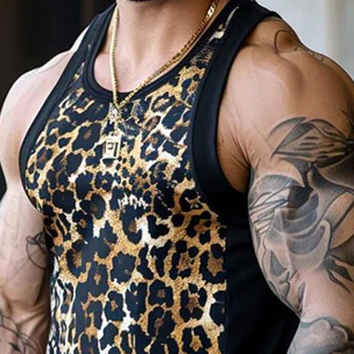 Heren Casual Ronde Hals Luipaardprint Patchwork Tanktop 63099234M
