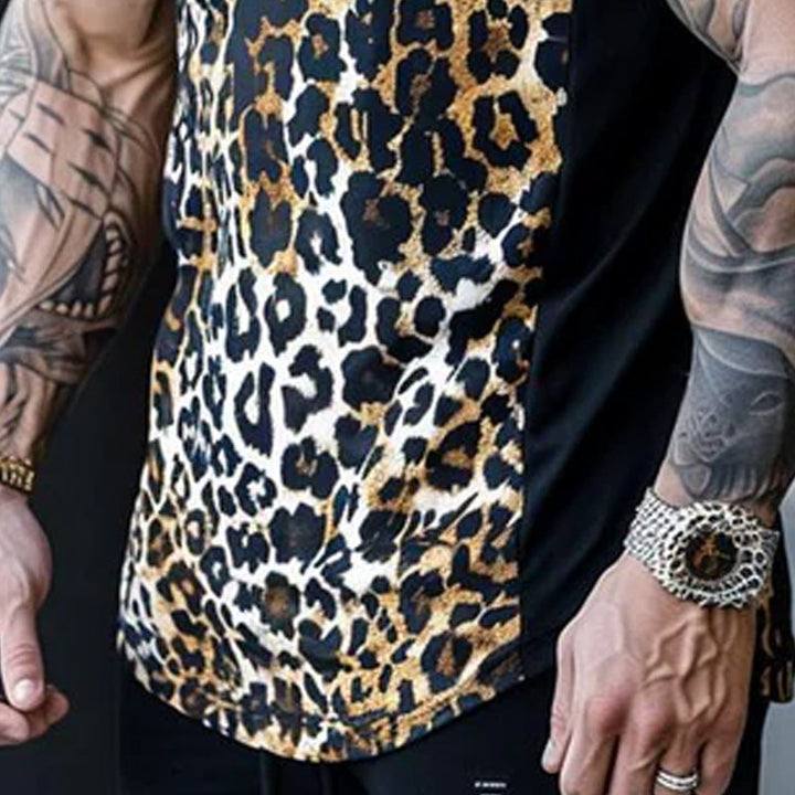 Heren Casual Ronde Hals Luipaardprint Patchwork Tanktop 63099234M