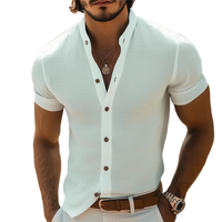 Heren Zomer Basis Staande Kraag Textuur Korte Mouwen Shirt MTA1316F2U