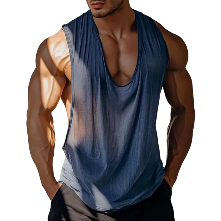 Heren Casual Katoenmix Diepe U-Hals Gedrapeerde Losse Tanktop MTA1442E5M
