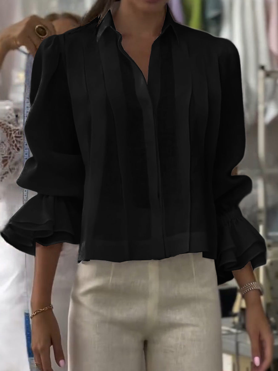 Dames Effen Kleur Revers Lange Mouw Casual Losse Linnen Cardigan Top
