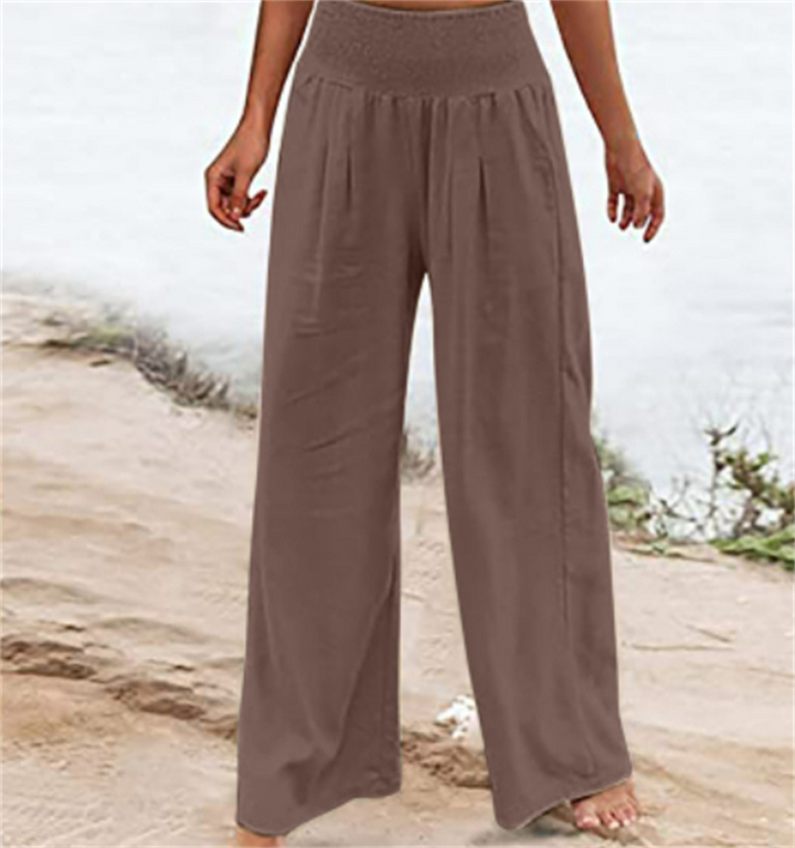 Vrouwen Katoenen en Linnen Elastische Taille Brede Pantalon 