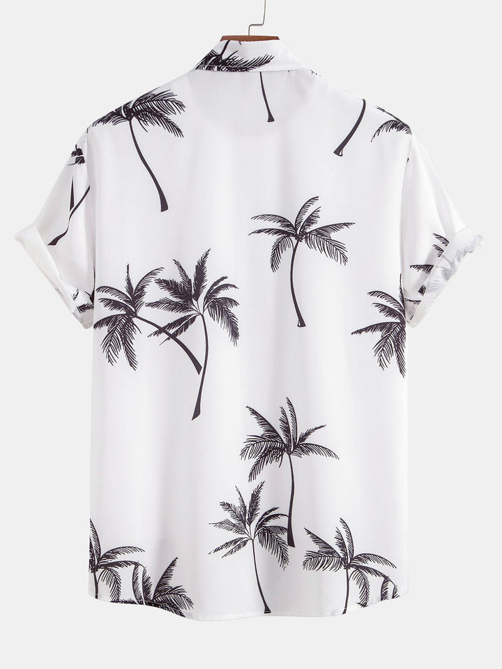 Palmboom Print Doorknoop Shirt & Gestreepte Zwembroek
