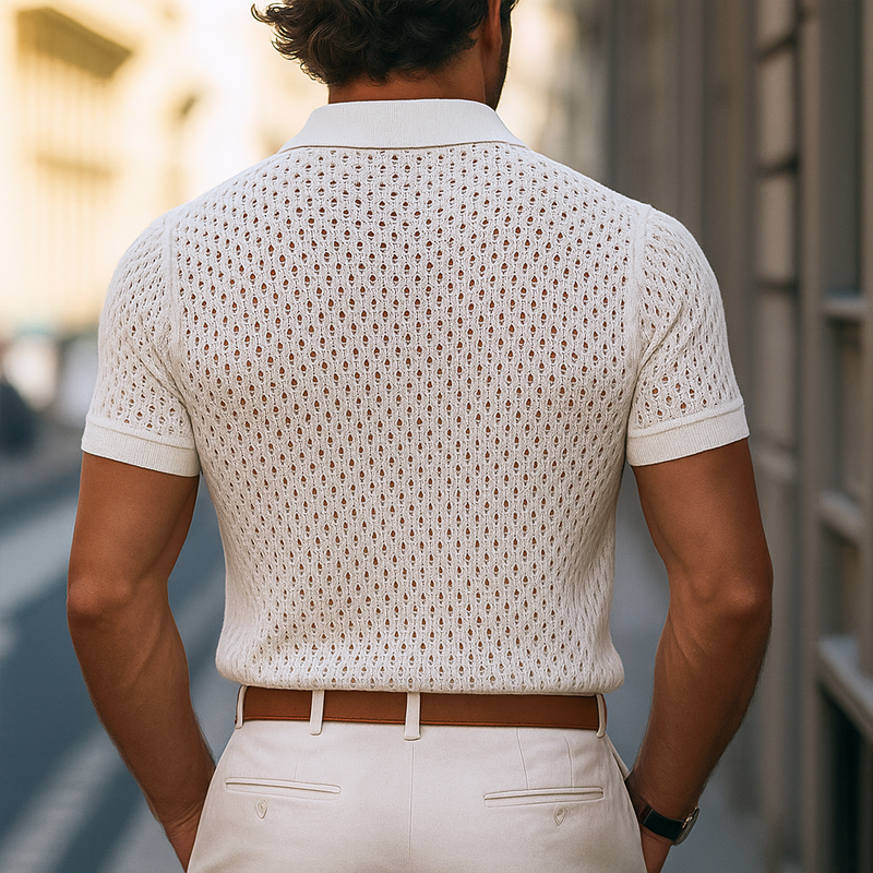 Heren effen uitgehold Ruit Gebreide revers korte mouw poloshirt
