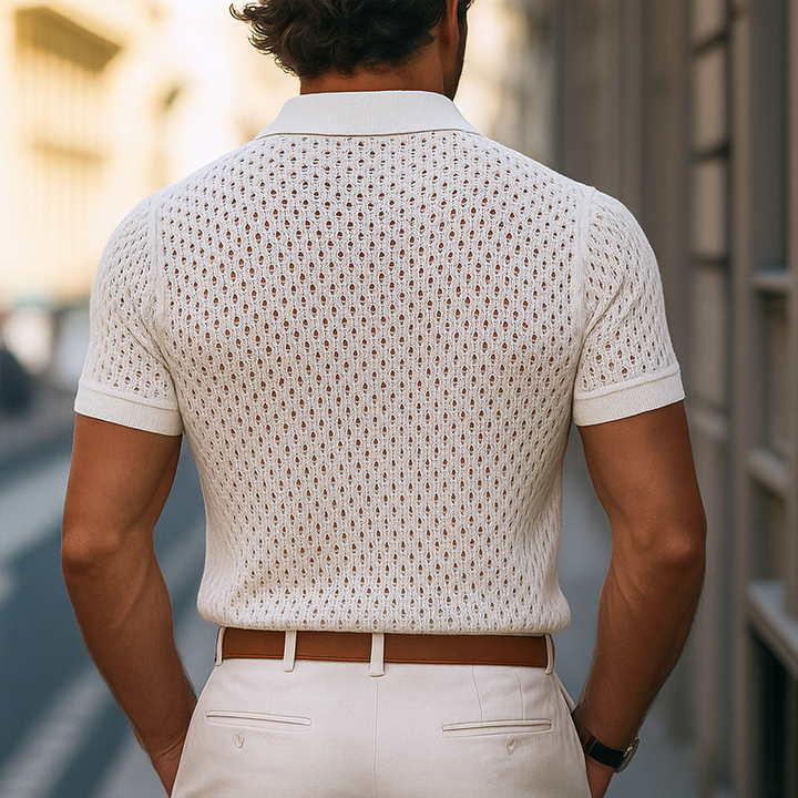 Heren effen uitgehold Ruit Gebreide revers korte mouw poloshirt