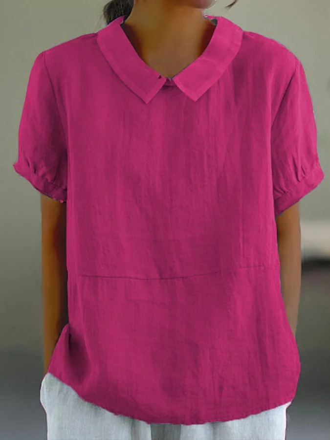 Dames Effen Kleur Casual Katoenen En Linnen 3/4 Mouw Shirt 